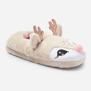 NWT Justice Reindeer Slippers with Glitter Antlers Size Medium (6-7)